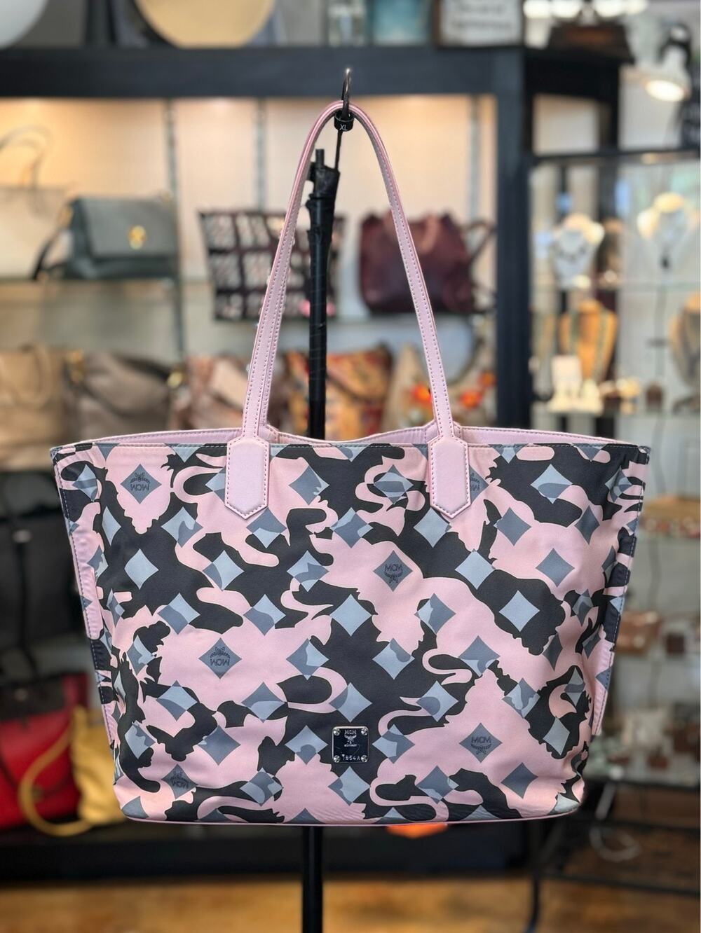 MCM Blush Pink Camo Bluch Limited Edition Anya Nylon & Leather Tote Shoulder Bag